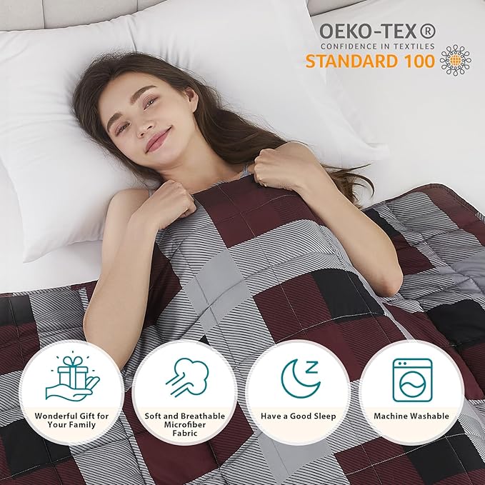 L'AGRATY Weighted Blanket - 60"x80" 15lbs Cooling Breathable Heavy Blanket Microfiber Material with Glass Beads for Adult All-Season Summer Fall Winter Soft Thick Comfort