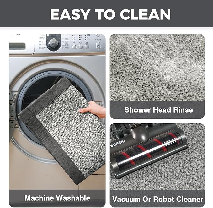 Anti Fatigue Kitchen Rugs Mat Non Slip Washable, 0.4" Thick Soft Cushioned Absorbent Kitchen Mats for Floor, Jute-Like Woven Laundry Standing Mats Sink Mat, Easy Clean Care, Gray 17"x30"