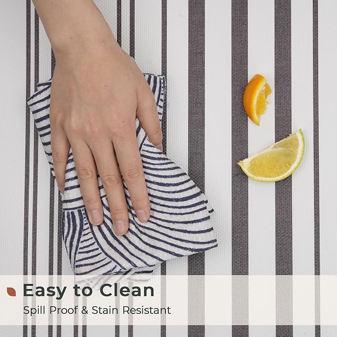 FRESHMINT Farmhouse Stripe Anti-Fatigue Kitchen Mat Set of 2, Cushioned Foam Kitchen Mats for Floor, Waterproof Non Slip Comfort Mat, Modern Kitchen Rug for Kitchen Decor, Sink, Laundry, Office