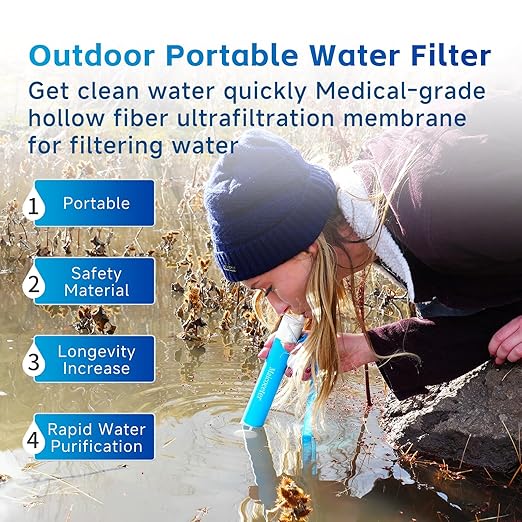 Straw Water Filter, Portable Water Purifier, Gravity Water Filter Filtration System, Straw Water Purification System, Outdoor Emergency and Survival Gear for Hiking, Camping Accessories and Travel
