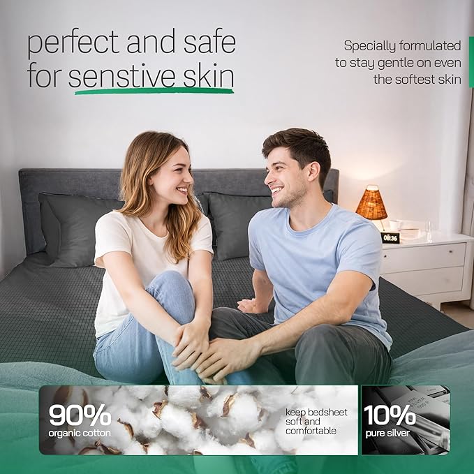 Earthbound Grounding Well Bed Sheets Queen Size - 90% Organic Cotton, 10% Pure Silver Infused Sheet | Fitted Well Deep Pocket Groundingwell Bedsheet, Improve Sleep with Our Earthing Sheets - (Gray)