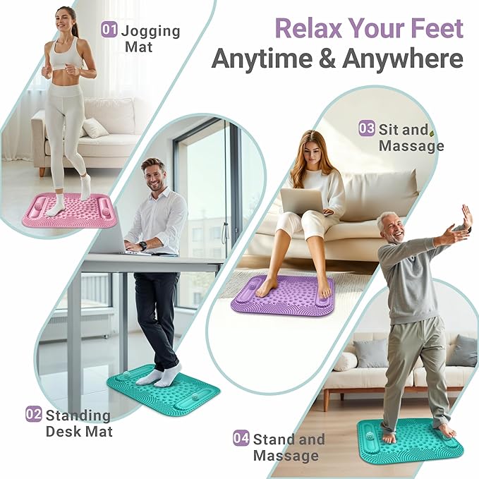 Foot Massage Mat with Two Massage Balls, 5-Zone Acupressure & Reflexology Mat for Various Stimulation, Portable Pressure Point Pad for Feet Relaxation, Pain, Fatigue Relief(Purple)