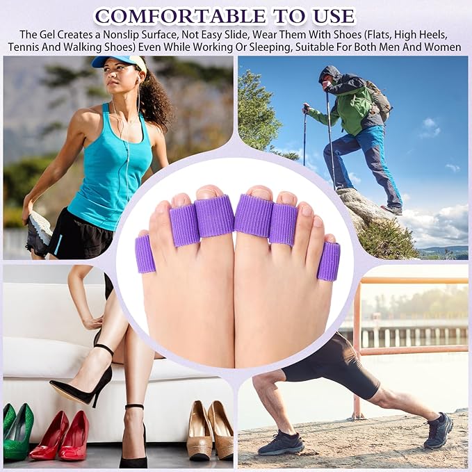 Blulu 24 Pieces Toe Tubes 0.98 Inches Cushion Tube Corn Pads for Toes Sleeves Soft Gel Protectors for Cushions Corns Blisters Calluses 3 Size(Purple,Assorted Sizes)