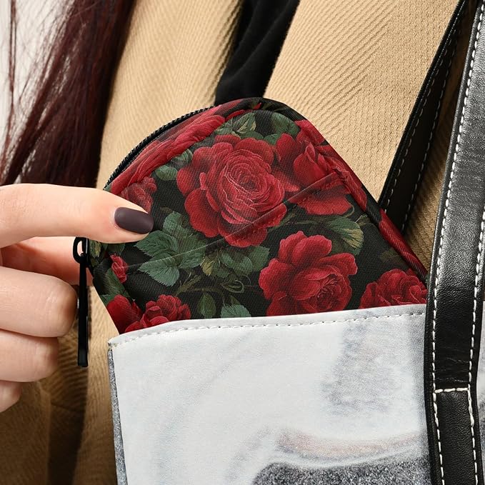 Pfrewn Pill Organizer Case Retro Red Rose Travel Pill Box with Zipper 7 Day Portable Small Weekly Vitamin Medicine Supplement Holder Pouch Bag for Women Men