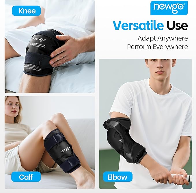 NEWGO Ice Pack for Knee Injuries Reusable, Knee Ice Pack Wrap Around Entire Knees for Replacement Surgery Recovery, Gel Cold Pack Wrap for Meniscus Tear, ACL, Swelling Pain Relief - Black