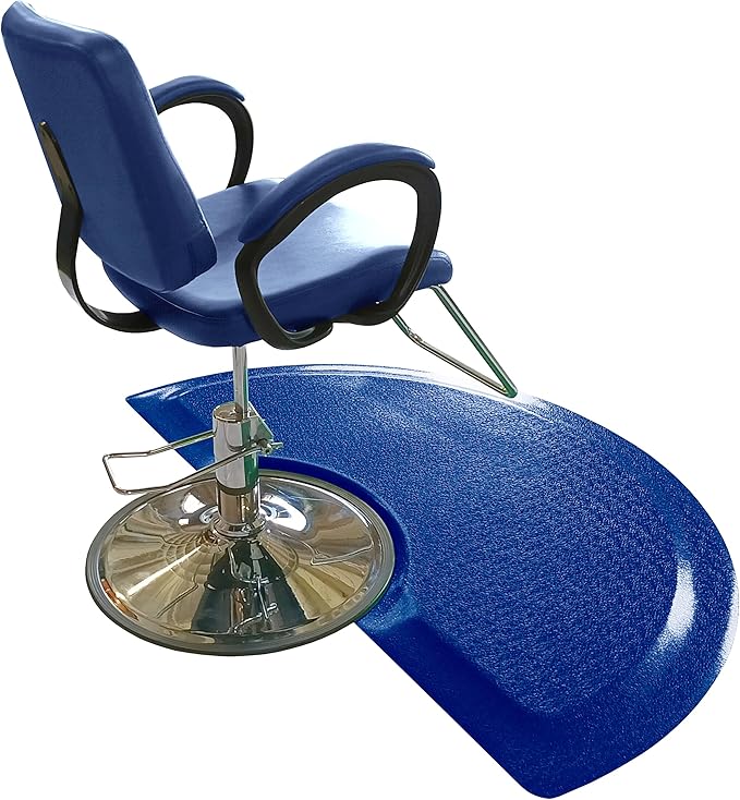 Rhino Mats, Rhino Hide Salon Mat, Non-Slip Standing Cushioned Comfort Anti-Fatigue Mat for Salon, Barbershop, or Spa (Blue Semi-Circle, 3' x 5' x 7/8")