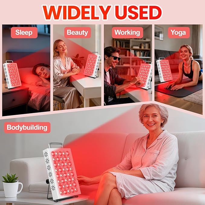 AearKing Red Light Therapy for Face and Body, 660nm & 850nm Near Infrared Red Light Therapy Panel with Adjustable Stand, Portable Dual Chip LED Red Light Therapy Lamp with Timer & 5 Brightness Levels