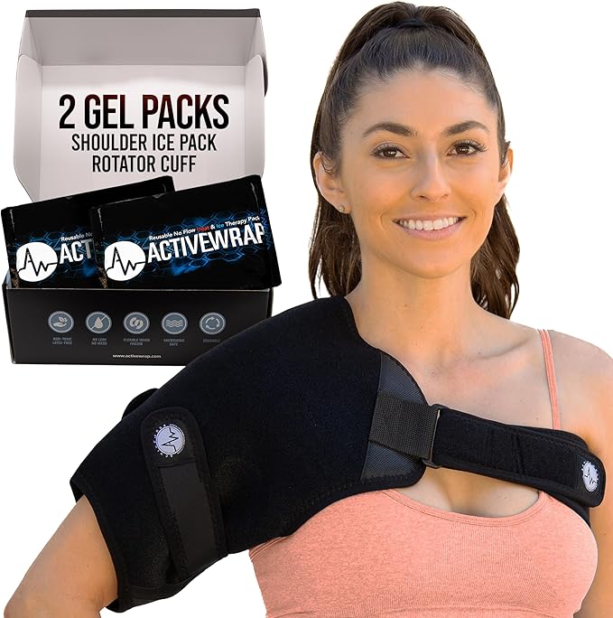 ActiveWrap Shoulder Ice Pack Wrap, with 2 Reusable Heat & Ice Packs for Shoulder Pain Relief, Rotator Cuff Cold Therapy, Adjustable Compression Straps, Post-Surgery Must-Have, Small/Medium