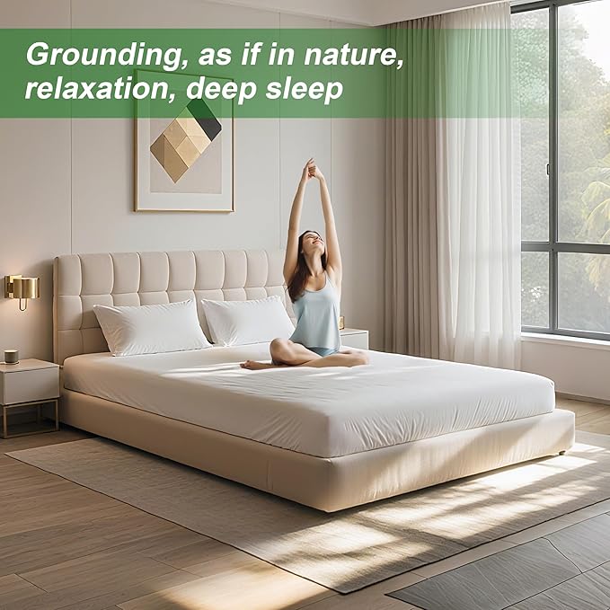 Grounding Sheets King, 90% Organic Cotton + 10% Silver Fiber, Grounding Sheets Can Improve Sleep and Sub-Health, Grounding Well Bed Sheets with 15 ft Gounding Wire(White,76"x80"x13")