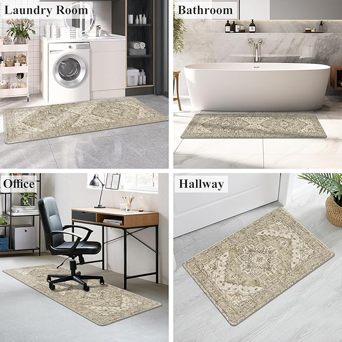 Cushioned Kitchen Rug Sets 3 Piece Anti Fatigue Kitchen Mats for Floor Non Slip Waterproof Kitchen Rugs and Mats Comfort Standing Mat Runner for Home Office,Sink,Laundry