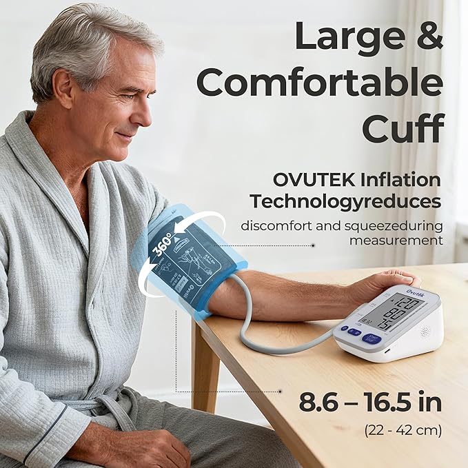 Ovutek Blood Pressure Monitors for Home Use: Large BP Cuff with 240 Memories for 2 Users, Upper Arm Blood Pressure Machine, Accurate BP Monitor with Batteries Type-C Cable