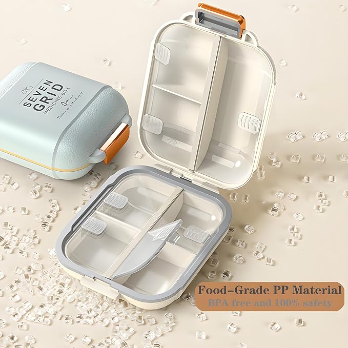 Travel Pill Organizer, Portable Pill Case, Daily Pill Box to Hold Vitamins, with 7 Compartments for Different Medicines,Pill Container Medicine Vitamin Organizer