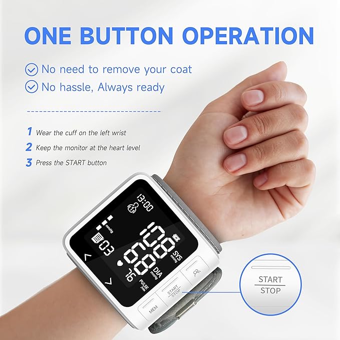 VivaGuard Wrist Blood Pressure Monitor, LCD Backlit Dispaly BP Machine Automatic Digital Portable Wrist Blood Pressure Cuff with Heartbeat Detector, 2 * 99 Memory, Carrying Case, 2 AAA Batteries