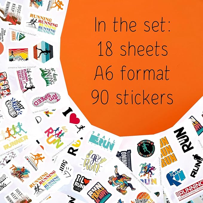 BulbaCraft Running Stickers for Water Bottles, Run Stickers and Decals, Runner Decals - Running Themed Party Decorations, Presents for Marathon Runners Men, Gifts for Women & Men
