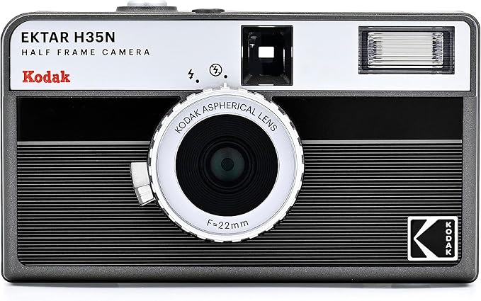 Kodak EKTAR H35N Half Frame Film Camera, 35mm, Reusable, Focus-Free, Bulb Function, Built-in Star Filter, Coated Improved Lens (Film & AAA Battery are not Included) (Striped Black)