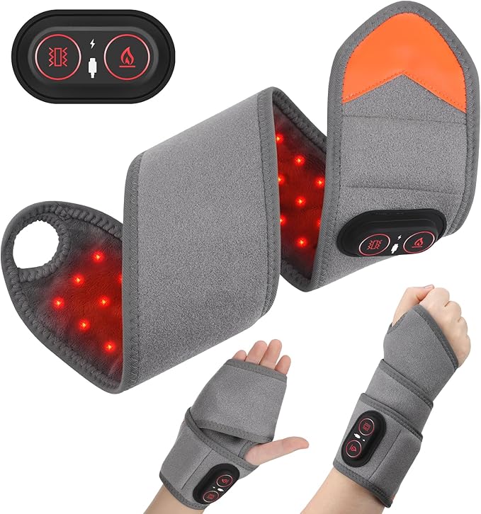 Carpal Tunnel Wrist Massager with Heat, Heated Wrist Wrap for Wrist Pain Relief, Cordless Wrist Massager for Arthritis, Repetitive Strain & Daily Wrist Soreness，3 Heats, 3 Massages, Red Light