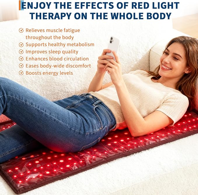 Red Light Therapy Mat 97x60cm, 400 LEDs Red Infrared Light Therapy Pad for Full Body, Home Use for Pain Relief, Muscle Recovery, Skin Rejuvenation, Portable & Foldable Design