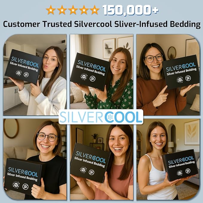 Silver Infused Bed Sheets, 10% Silver 20% Silk Cooling Sheets, Natural & Anti-Odor, Hypoallergenic Bedding for Hot Sleepers & Sensitive Skin - Queen Set