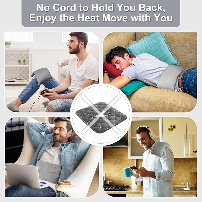 SuzziPad Microwave Heating Pad for Reduce Discomfort Washable Cover, 7x12 Multipurpose Heated Pads Microwavable for Shoulder, Belly, Elbow, Knee, Moist Heat Pack, Sore Muscle, Soothing Fatigue, Grey