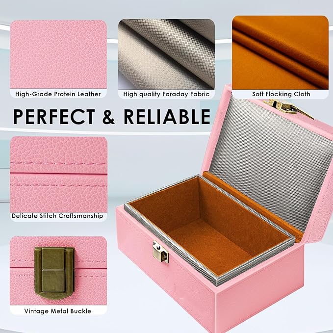 Faraday Box for Car Keys, Faraday Key Fob Protector, Anti Theft Faraday Cage, Keyless Entry Protector Faraday Pouch for Key fob, RFID Signal Blocking Box(Pink,L)