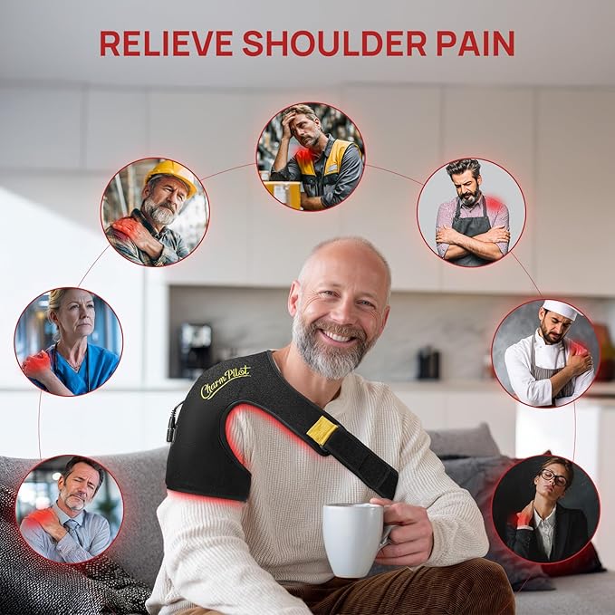 Red Light Therapy for Shoulder Pad — 86 LEDs, 660 nm + 850 nm, Adjustable Wrap with Smart Remote, 5 Power Levels, 10–90 Min Timer, Left or Right Shoulder