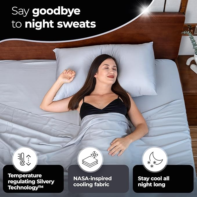 Silvery Silver Infused Bed Sheets Set - Award-Winning Self-Cooling Fabric with Self-Cleaning Silvery Technology™ That Stays Fresh 3X Longer for Hygienic Sleep (Gray, King)