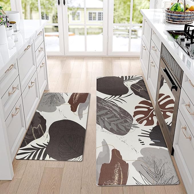 Homcomoda Kitchen Rugs and Mats Set of 2 Non Skid Kitchen Mats for Floor 2 Piece Cushioned Anti Fatigue Kitchen Rugs Sets PVC Comfort Floor Mat for Kitchen Office Sink, B Dark Grey