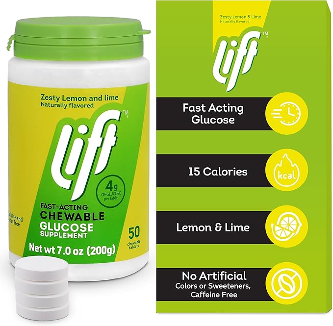Lift Glucose | Fast-Acting Glucose Chewable Energy Tablets | Lemon & Lime | 50 ct Jar (Pack of 1)
