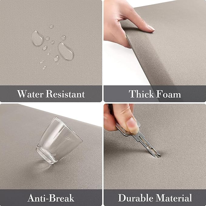 HappyTrends 2 PCS Kitchen Mat Cushioned Anti-Fatigue Floor Mat, Heavy Duty Ergonomic Comfort Foam Standing Mat, Waterproof Non-Slip Kitchen Rugs for Home, Office(20"x30"+20"x60",Khaki)