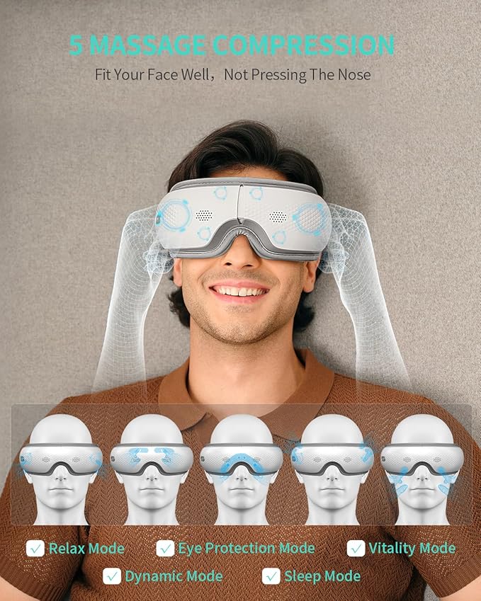 SKG Eye Massager with Heat & Music, Valentine's Day Gifts for Her Him, Foldable Sleep Mask for Migraine & Eye Strain, 5 Massage Modes for Tired Eyes Relax, Birthday Gifts for Dad, Mom, Men, Women