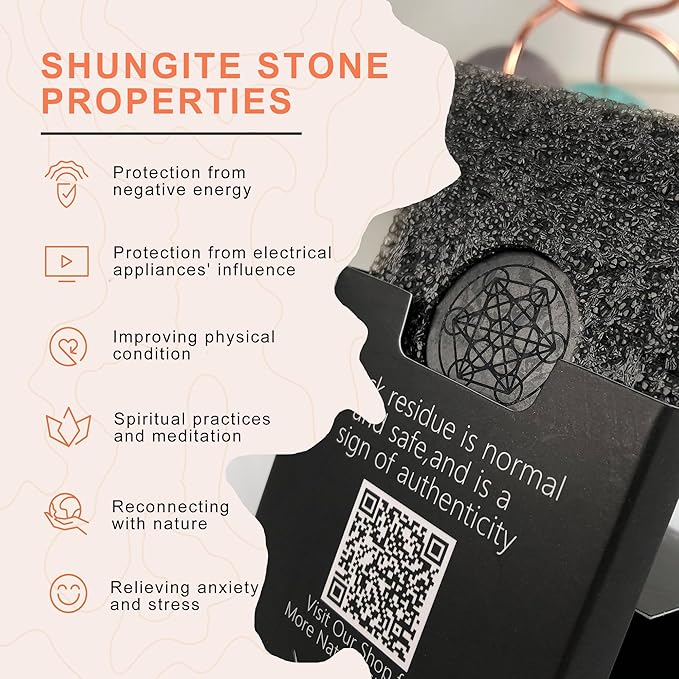 Gadget Protection Shungite Stickers for Cell Phone 2 pcs | Round Sticker Plates for Bad Vibes Blocking | Polished Shungite Stone Plates (Metatron & Cross Flower)