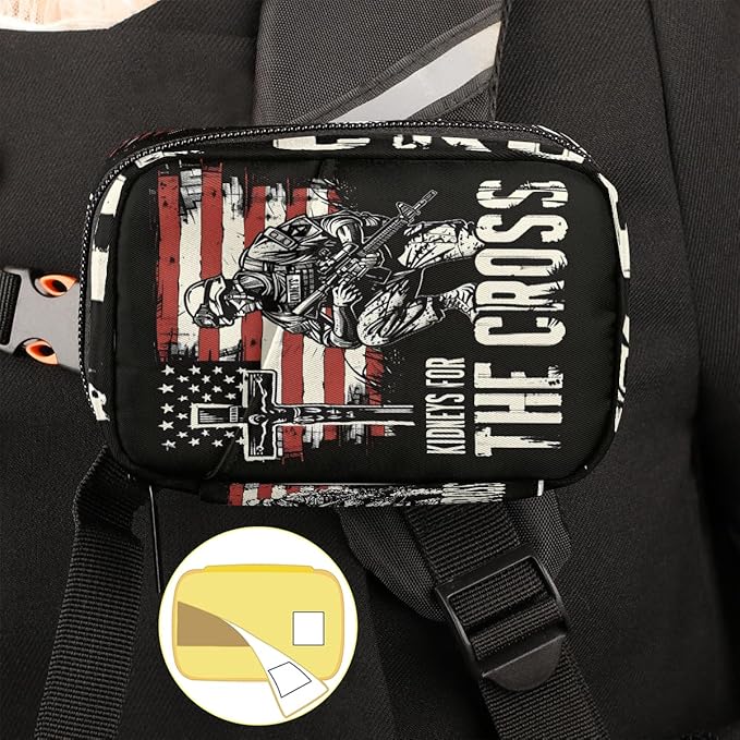 American Flag Memorial Cross Travel Pill Organizer Box Weekly Portable Pill Case Daily Pills 7 Day Small Birth Control Pills Container Removable Compartments for Medicine Vitamins Fish Oil