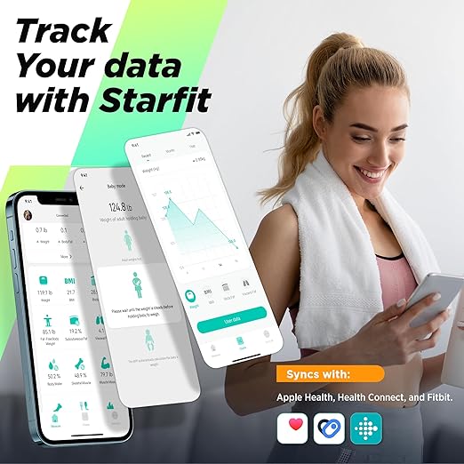 Scale for Body Weight and Fat Percentage, RunSTAR Digital Accurate Bathroom Smart Scale with Large Display, FSA&HSA Eligible 13 Body Composition Analyzer Sync App, White