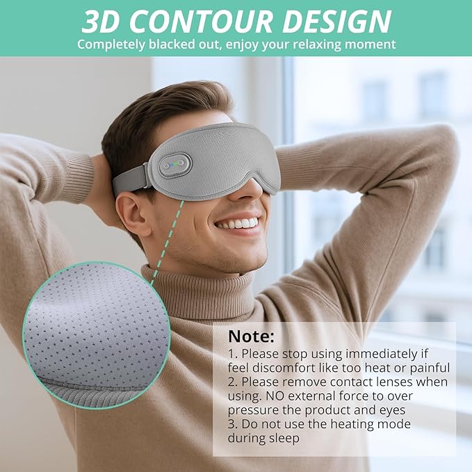 VINTEAM Cordless Heated Eye Mask – 3D Design with Adjustable Heat & Timer Settings, Comfortable & Lightweight, Perfect for Eye Fatigue Relief, Men & Women