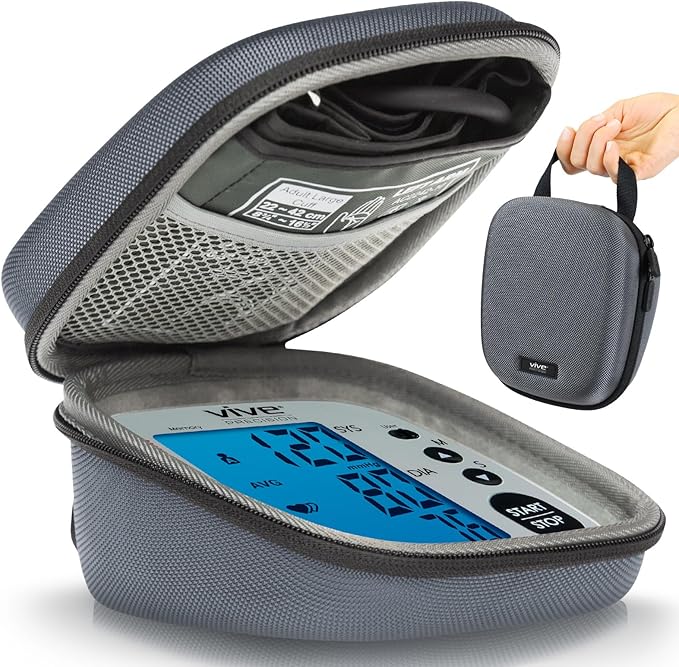 Vive Precision Blood Pressure Monitor Case - Hard Carrying Medical Travel Storage Bag - Universally Compatible Portable BPM Cuff, Health Accessories Pouch Replacement with Carrying Strap - Shockproof