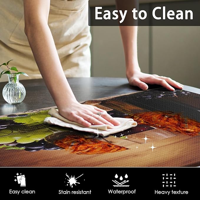 Anti-Fatigue Wine Kitchen Rug Set of 2 Cushioned Grape Kitchen Mats for Floor, Retro Standing Mat Waterproof Non-Slip Kitchen Mats and Rugs PVC Ergonomic Comfort Foam Decor for Kitchen