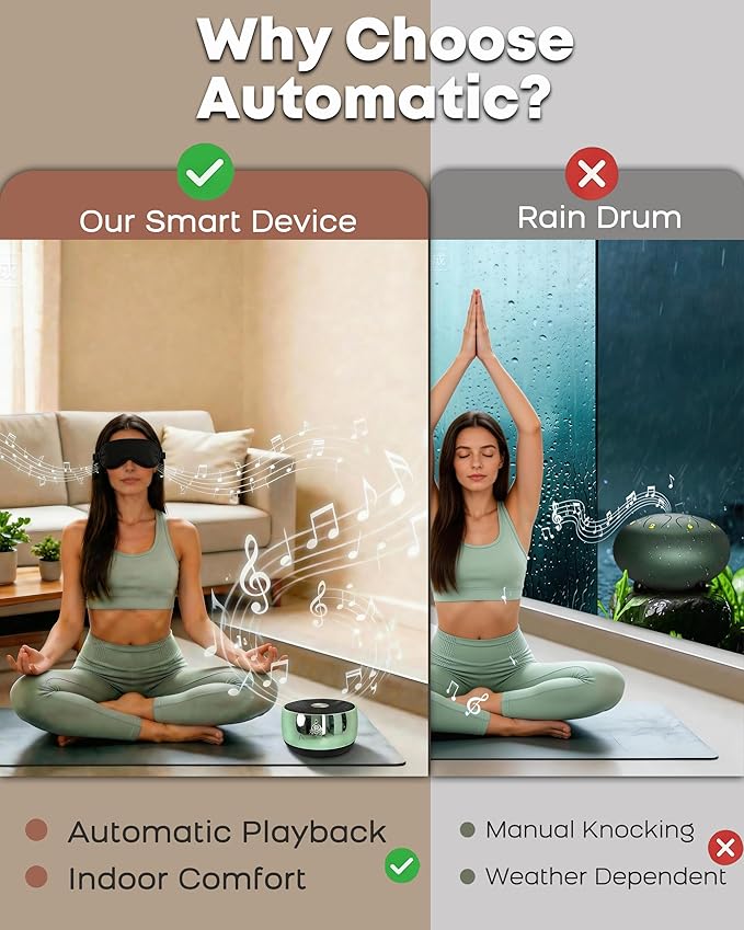 Rain Drum Alternative–PUVIDJUT M3 Musical Instruments with Meditation Chime,5 Solfeggio Frequencies (417-639Hz), for Inner Peace, Deep Sleep & Chakra Healing, USB-C Rechargeable (Green)