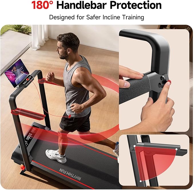 RHYTHM FUN Treadmill with Incline, Walking Pad with Handle Bar,300lbs Walking Pad with APP, Portable Folding Walking Treadmills for Home/Office with Low Noise