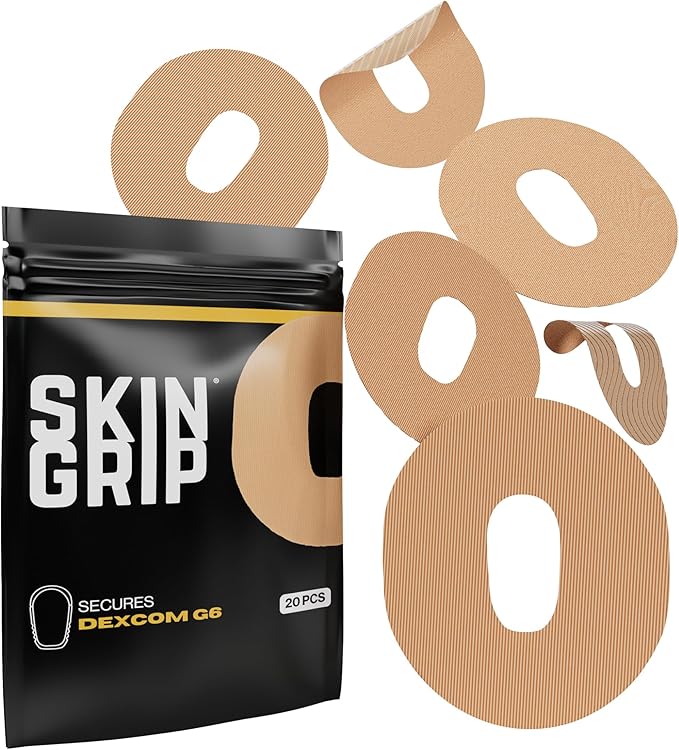 Skin Grip Adhesive Patch Compatible with Dexcom G6 Adhesive Patches Waterproof & Sweatproof with Cutout, Lasts 10-14 Days, Continuous Glucose Monitor Patch, CGM Sensor Cover – 20 Pack, Tan