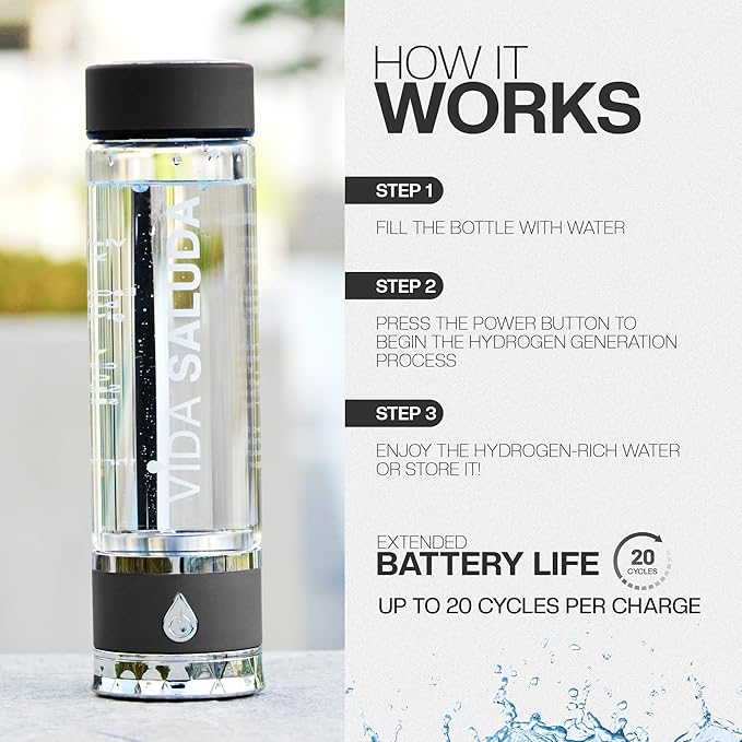 Hydrogen Water Bottle Generator 500ml Portable SPE PEM Hydrogen Rich Water Maker with Titanium Platinum Plates Fast Rechargeable Ionized Water Bottle for Home Travel Gym Hydration - Black