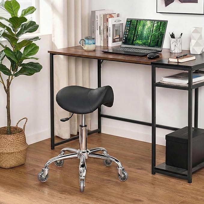 Saddle Stool, Ergonomic Saddle Chair with Wheels 450 LBS, Adjustable Height Swivel Salon Stool, Rolling Stool for Home Office Tattoo Massage Clinic Lab Beauty (Black)
