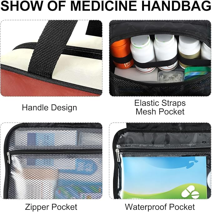 Fustylead Retro Baseball Large Medical Storage Bag with Zipper Empty First Aid Bag Trauma Kit for Traveling Hiking Camping Backpacking