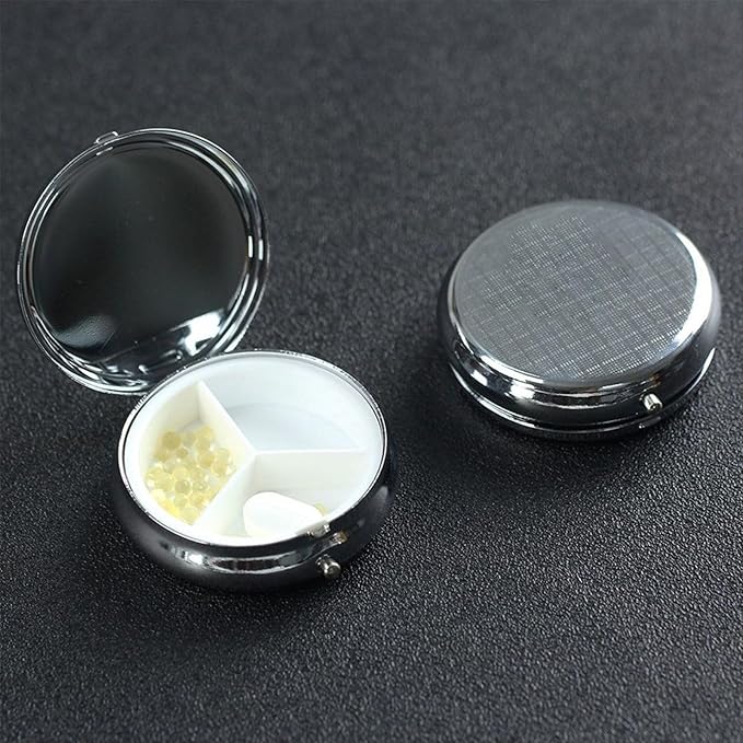 Pill Box,Welcome to The Las Vegas Sign Round 3 Compartment Pill Box Pocket Purse Decorative Box Portable Mini Travel Medicine Case Tablet Vitamin Holder Organizer Pill Case