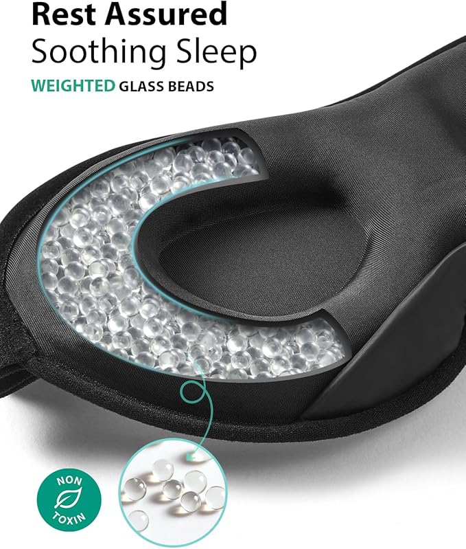 MABAO Weighted Sleep Mask - 100% Blackout Eye Mask for Sleeping for Women Men, 3D Contoured for Lash Extension, Zero Eye Pressure Memory Foam Cover, Soft Gentle Pressure Blindfold for Travel - Blue