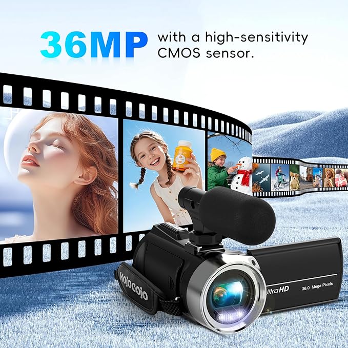 4K Video Camera Camcorder UHD 36MP Vlogging Camera for YouTube 18x Digital Zoom 3" 270° Rotation IPS Screen Video Camcorder with Fill Light, Mic, 32GB Card, Battery