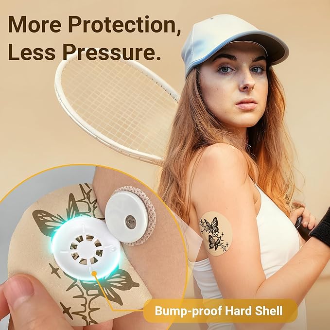 Libre 3 & Plus Tattoo Sensor Covers Waterproof, 10 Pack Amolyfe Freestyle Libre 3 Covers, Bump-Proof with Hard Cap, Waterproof Breathable Medical CGM Adhesive Patches, 14-Day CGM Protection (Rose)