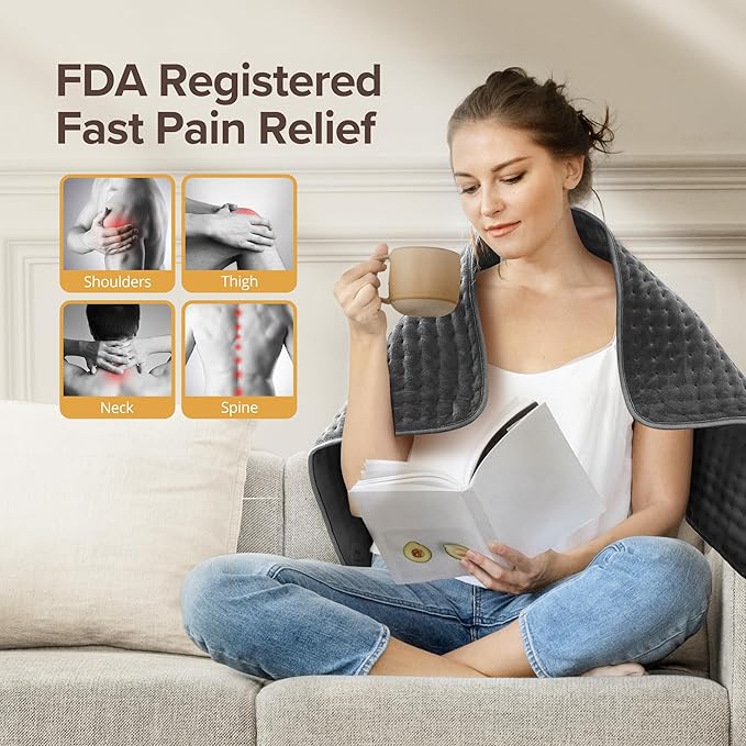 Heating Pad for Back Pain Relief, 17" X 33" XXX-Large Heating Pads for Cramps,Electric Heating Pad XL with 6 Fast Heating Settings,Moist Dry Heat Options,Auto-Off,Machine Washable, Light Gray