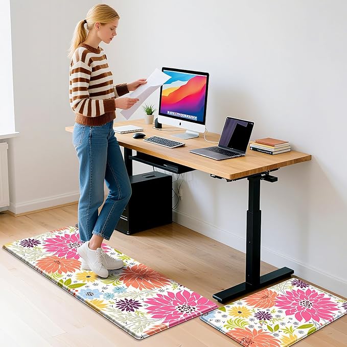 KMAT Kitchen Mat, Heavy Duty Ergonomic Comfort Foam Standing Desk Mat, Cushioned Anti Fatigue Kitchen Rugs for Floor, Waterproof Non-Slip Mats and Rugs Set for Office, Laundry，17.3"x30"+17.3x47