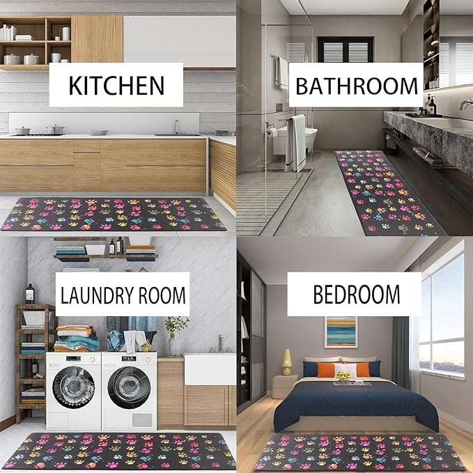 Kitchen Mat Cushioned Anti-Fatigue Floor Mat,Waterproof Non-Skid Kitchen Mats and Rugs Ergonomic Comfort Standing Mat for Kitchen, Home, Office, Sink, Laundry, Colorful Paws (Multicolor)