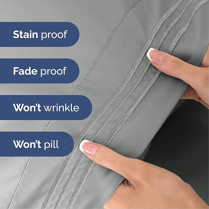 Queen Size 4 Piece Sheet Set - Extra Soft, Breathable & Cooling Sheets - Hotel Luxury Bed Sheets for Women & Men - Deep Pockets, Easy-Fit & Wrinkle-Free Sheets - Light Slate Grey Oeko-Tex Bed Sheets